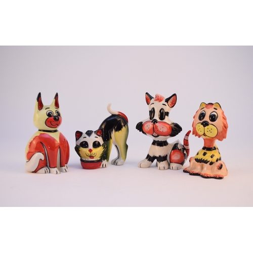 181 - A group of four Lorna Bailey models of cats including 'Katrina', 'Muppet' (rare colourway), a cat li... 