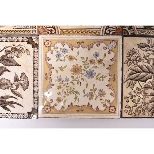 20 - A collection of English tiles, late 19th and early century, including an In Memorium tile inscribed ... 