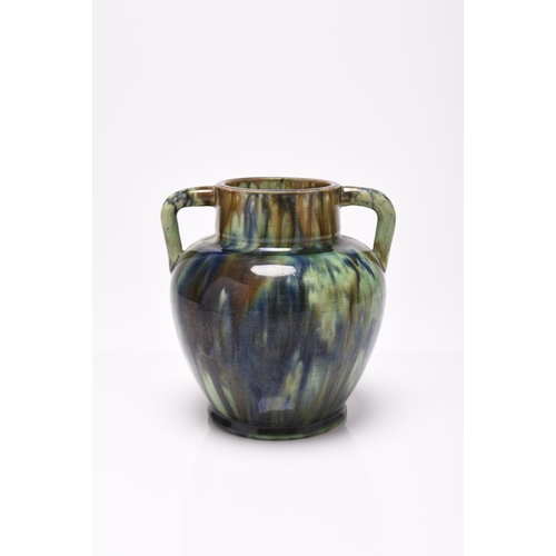 28 - A Dunmore Pottery (Scotland) vase, late 19th century, with twin high-shouldered angular handles, in ... 