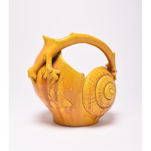 31 - An unusual Burmantofts faience vase or basket, late 19th century, of single-handled form,. yellow or... 