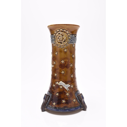 34 - An unusual Doulton Lambeth stoneware vase, circa 1880, of 'rocket' shape, the main body of the vas d... 