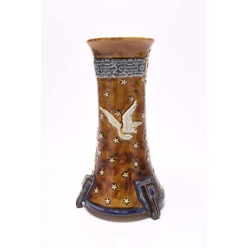 34 - An unusual Doulton Lambeth stoneware vase, circa 1880, of 'rocket' shape, the main body of the vas d... 