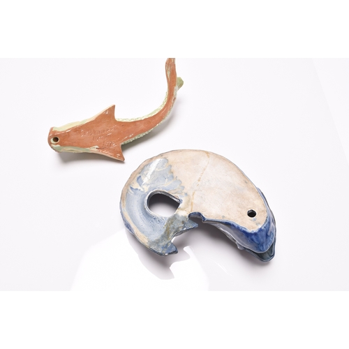 37 - Two Barnstaple art pottery wall pockets in the form of fish, late 19th century, comprising Alexander... 