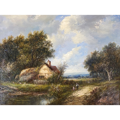 440 - Joseph Thors (British 1835-1920) A Wayside Cottage, signature lower left, oil on canvas, 23 x 31 cm,... 