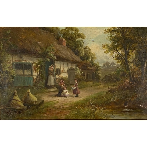 445 - Thomas Stevens (19th - 20th Century) A mother and children outside a country cottage, signed lower l... 