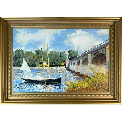 450 - British School (20th Century) Boating on the River in Summertime, oil on canvas, 50 x 75 cm, frame 6... 