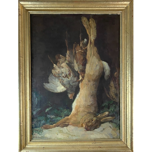 452 - August Köhler (1881-1964) Hare and Dead Game, still life, signed lower left, oil on canvas, 88.5 x 6... 