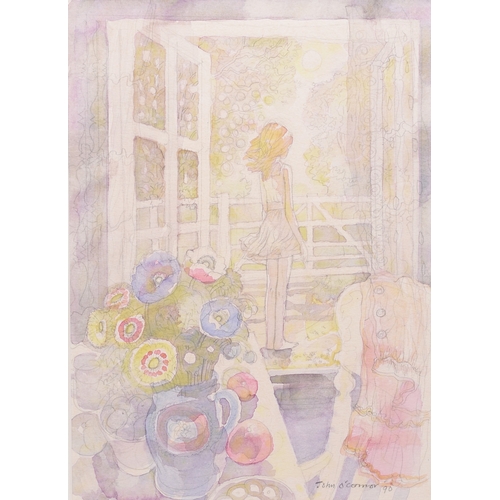 457 - John Scorror O'Connor (1913-2004) The Pink Dress, signed and dated '90 lower right, watercolour and ... 