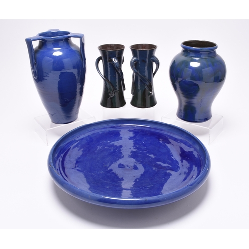 50 - A collection of British art pottery by C.H Brannam of Barum (Barnstaple), dark blue glazes, late 19t... 