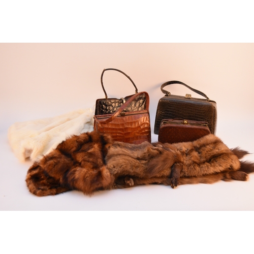 593 - Vintage fashion: Four brown crocodile or alligator leather handbags, including the Sackville Model b... 