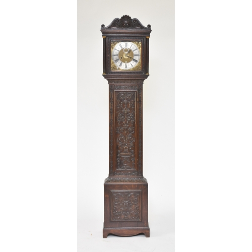 595 - A late 17th century oak brass dial longcase clock The dial signed John Andrews, Londini fecit The ca... 