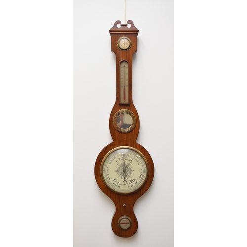 606 - A 19th century mahogany banjo barometer F.Taylor, Whitchurch & Wem With hydrometer and alcohol therm... 