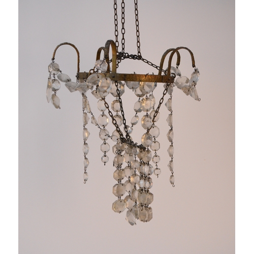 614 - Three Empire style chandeliers With gilt metal suspension rings hung with faceted bead baskets. Two ... 