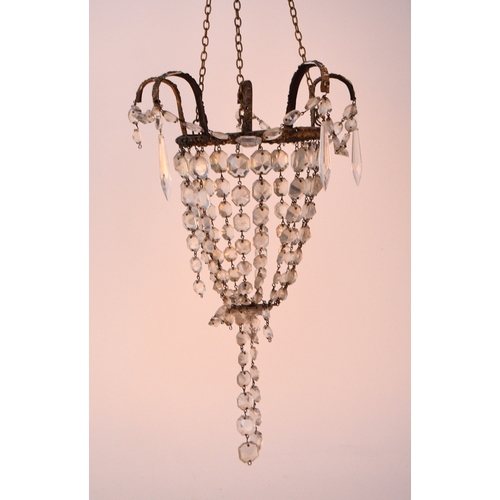 614 - Three Empire style chandeliers With gilt metal suspension rings hung with faceted bead baskets. Two ... 