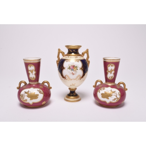 64 - A group of small Coalport vases, late 19th and early 20th century, comprising an unusual Aesthetic M... 