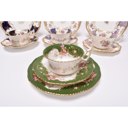 66 - Five Coalport trios of teacup, saucer and side plate, late 19th/early 20th century, comprising four ... 