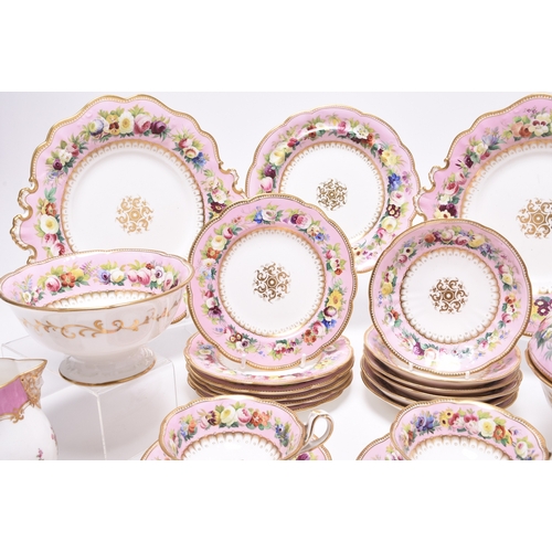 7 - A Ridgway (Cauldon Place) 'Savoy' bone china tea service, pattern 2/9123, circa 1835-40, the pink bo... 