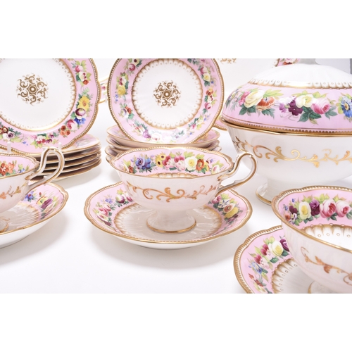 7 - A Ridgway (Cauldon Place) 'Savoy' bone china tea service, pattern 2/9123, circa 1835-40, the pink bo... 