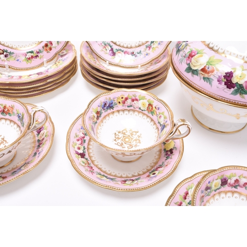 7 - A Ridgway (Cauldon Place) 'Savoy' bone china tea service, pattern 2/9123, circa 1835-40, the pink bo... 