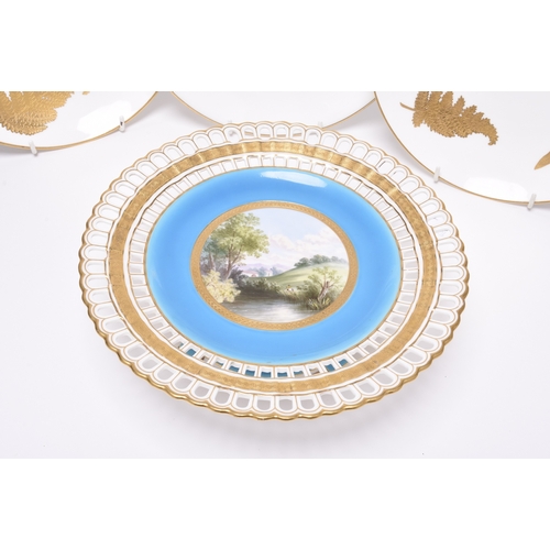 78 - A small group of Minton porcelain, comprising: a Minton pâte-sur-pâte plate, probably 1920s, with th... 