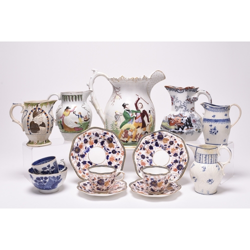 8 - A group of English ceramics, 19th century, comprising a large Staffordshire jug, depicting the murde... 