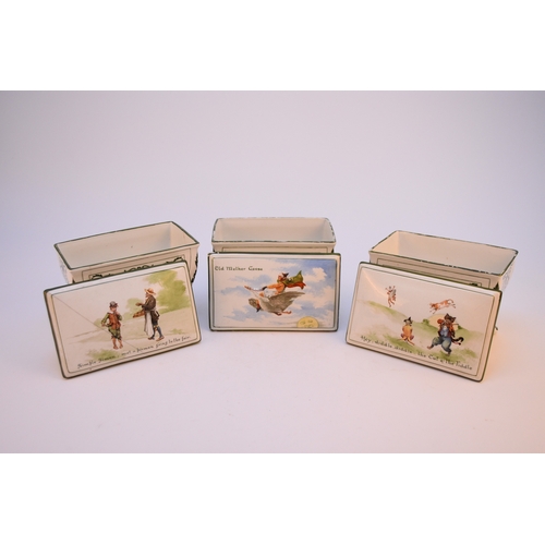 86 - Three Royal Doulton Huntley and Palmer's biscuit jars, the covers decorated with Nursery Rhymes scen... 