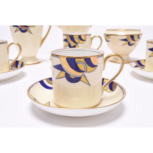 91 - An Aynsley Art Deco coffee service, circa 1930s, pattern B3085, decorated with geometric motifs of b... 