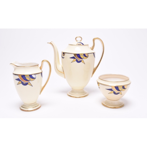 91 - An Aynsley Art Deco coffee service, circa 1930s, pattern B3085, decorated with geometric motifs of b... 