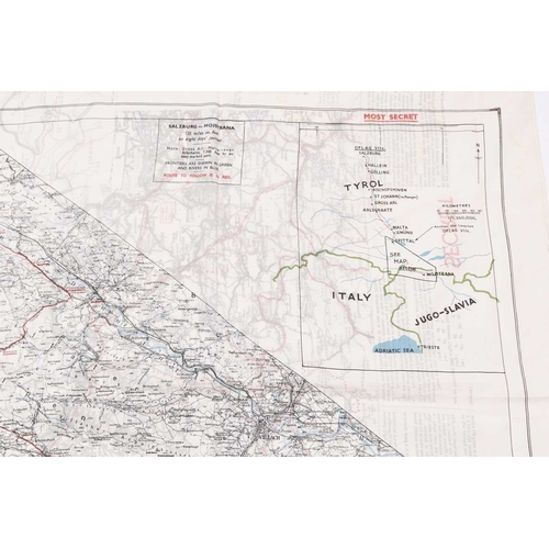 17 - A Second World War Royal Air Force silk escape and evasion map, Salzburg - Mojstrana, printed to bot... 