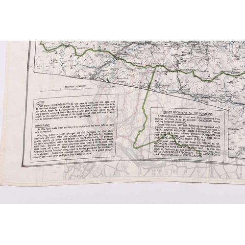 17 - A Second World War Royal Air Force silk escape and evasion map, Salzburg - Mojstrana, printed to bot... 