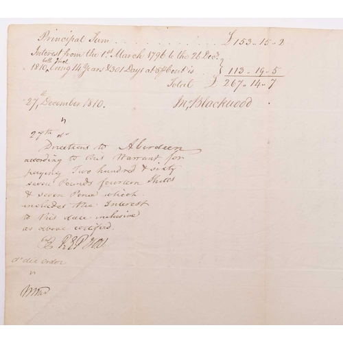 35 - NAVAL INTEREST. Raising seamen in Aberdeen - Treasury Warrant, 1810. Manuscript document addressed t... 