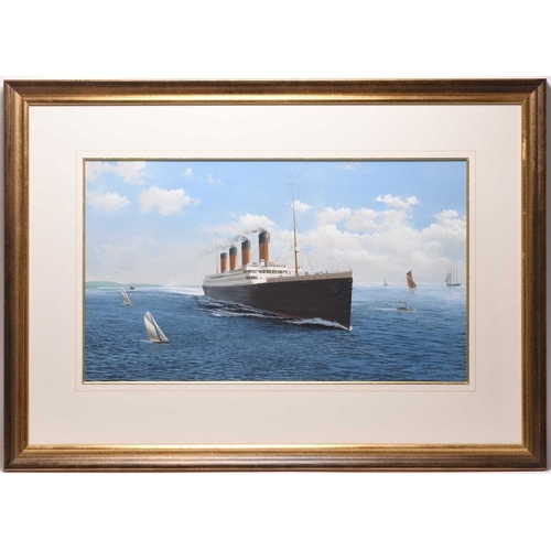 38 - Adrian C Rigby (b.1962) 'Titanic - Date with Destiny', gouache, signed, mounted, framed and glazed, ... 