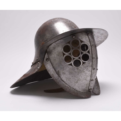 87 - A full-size armourer-made heavy steel copy of a Roman Murmillo gladiator helmet, 20th century, with ... 