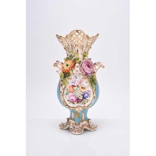 100 - A Coalport Coalbrookdale vase, circa 1830-35, the bright blue ground reserving scrolling panels of g... 