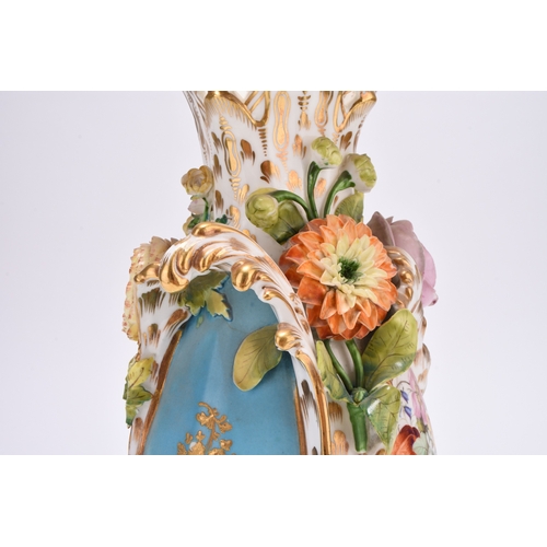 100 - A Coalport Coalbrookdale vase, circa 1830-35, the bright blue ground reserving scrolling panels of g... 