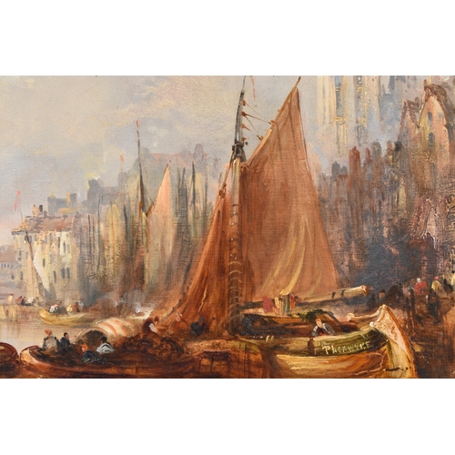 130 - Attributed to Thomas Fenwick (fl.1835-1850) Fishing Boats at a Harbour Town, oil on panel, 44 x 56 c... 