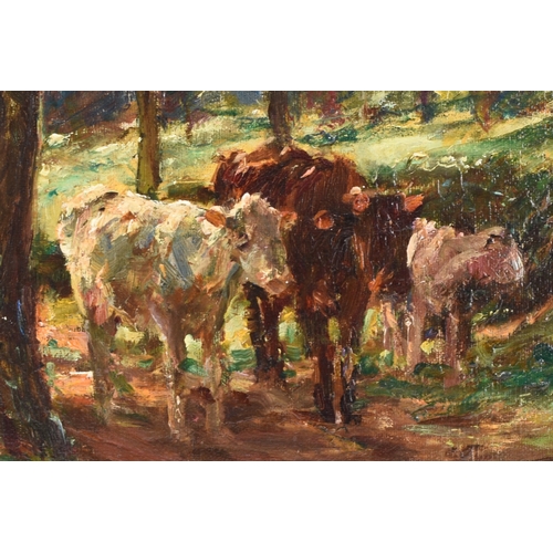 131 - Mark William Fisher RA (American 1841-1923) Cattle in the Shade, signed lower right, oil on canvas, ... 