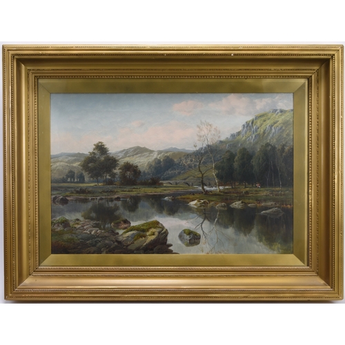 132 - William Henry Mander (1850-1922) Near Llanelltyd, Dolgellau, riverside landscape with the stone brid... 