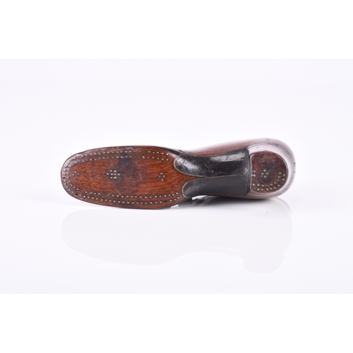 143 - A pique work treen shoe snuff box, first half 19th century Modelled as a boot with rounded two and b... 