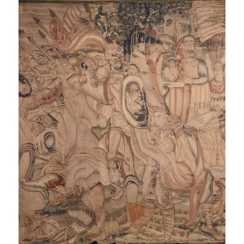 147 - A Franco-Flemish tapestry, probably 17th century Worked with a narrative scene in a landscape incorp... 