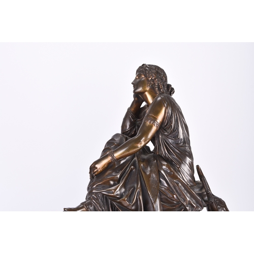 154 - A large and impressive French bronze figural and black marble clock garniture Late 19th century, the... 