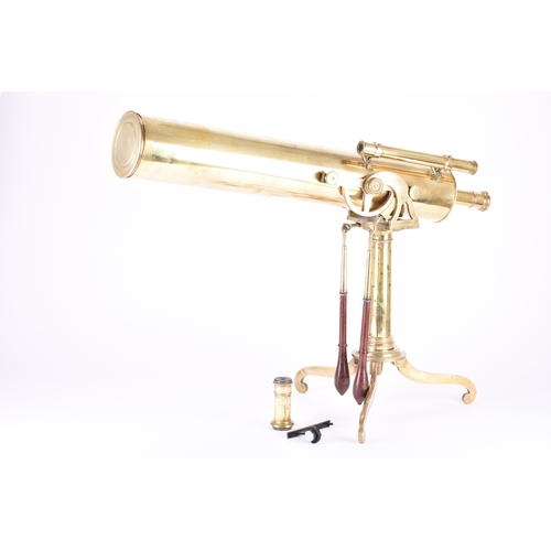 157 - Dollond of London: A brass 4 inch reflecting telescope and tripod 19th century, the 25.5 inch body t... 