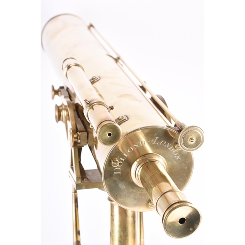 157 - Dollond of London: A brass 4 inch reflecting telescope and tripod 19th century, the 25.5 inch body t... 