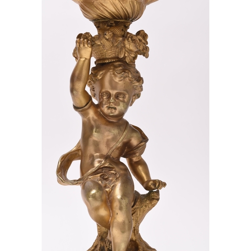 158 - A pair of ormolu rococo revival figural candelabra table lights 19th/20th century, the six branches ... 