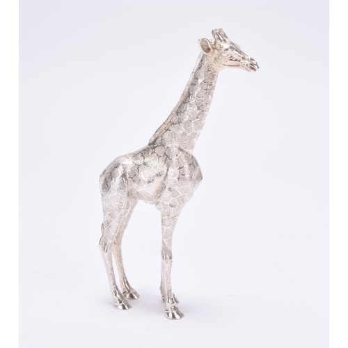 19 - A Patrick Mavros silver model of a giraffe, the sculpture modelled as a Giraffe calf standing, stamp... 