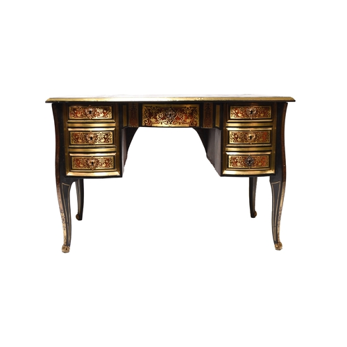 214 - A French 19th century tortoiseshell and brass 'Boulle' marquetry bureau plat The top with brass inla... 