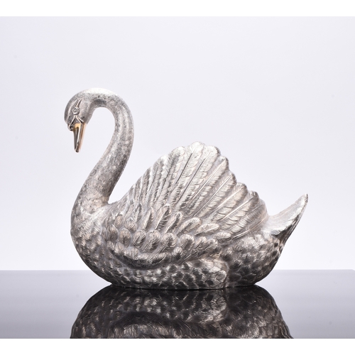 4 - An impressive Elizabeth II silver model of a swan, C J Vander, London 1975, the table centrepiece na... 