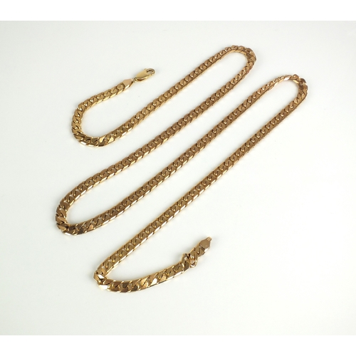 55 - A 9ct gold flat curb link chain necklace, with lobster claw fastening, 76cm long, weight approx 53.5... 