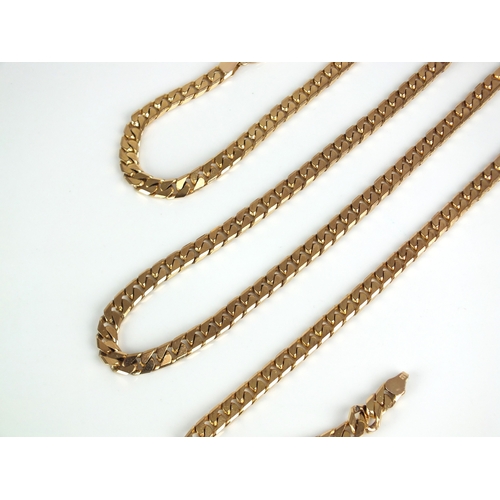 55 - A 9ct gold flat curb link chain necklace, with lobster claw fastening, 76cm long, weight approx 53.5... 