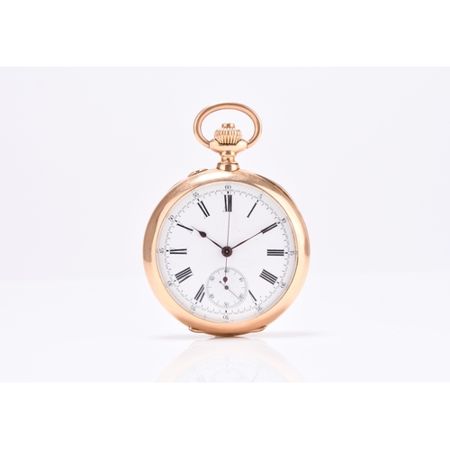 64 - U.Montandon-Robert: An 18ct gold open face chronograph pocket watch Date: Circa 1890 Movement: Jewel... 